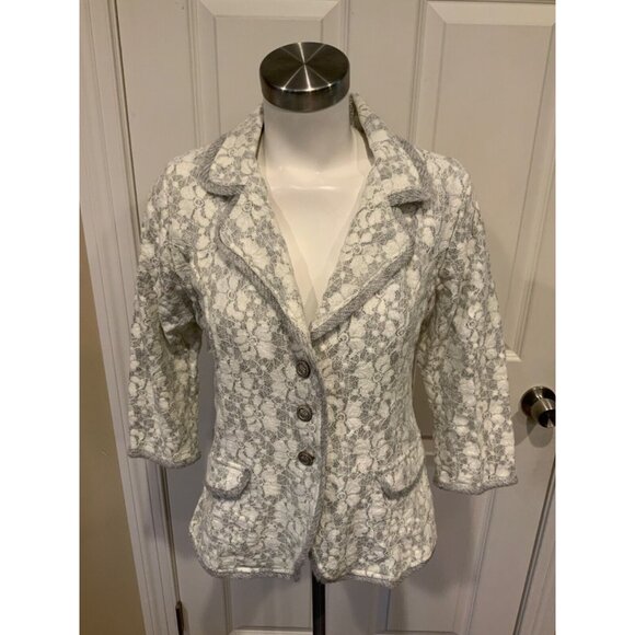 Nick & Mo Gray & White Floral Lace Button-Up Blazer, Size Large, NWT! - Picture 1 of 6